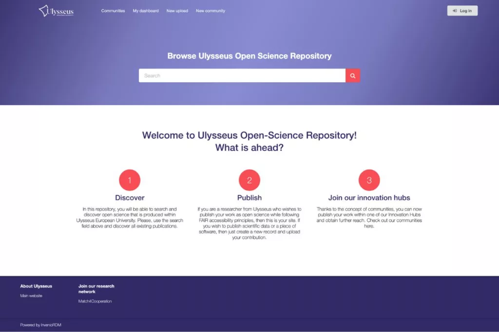 Picture of the homepage of Ulysseus Open Science Repository