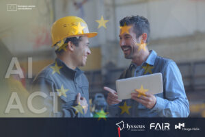 Workers talking and laughing at a factory